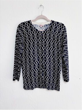 Women's MERONA Navy White Patterned Cardigan M Cotton blend